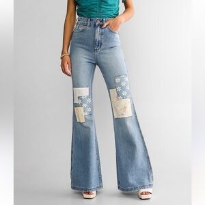 Wrangler Women's Blue Flare Jeans with Patchwork